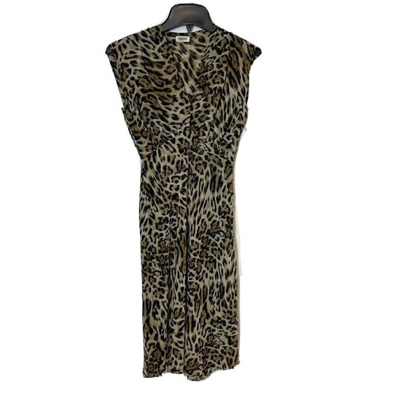 L'AGENCE Womens Sleeveless Leopard Print Sheath Dress Brown Sz 0 V-Neck Formal - Picture 1 of 9